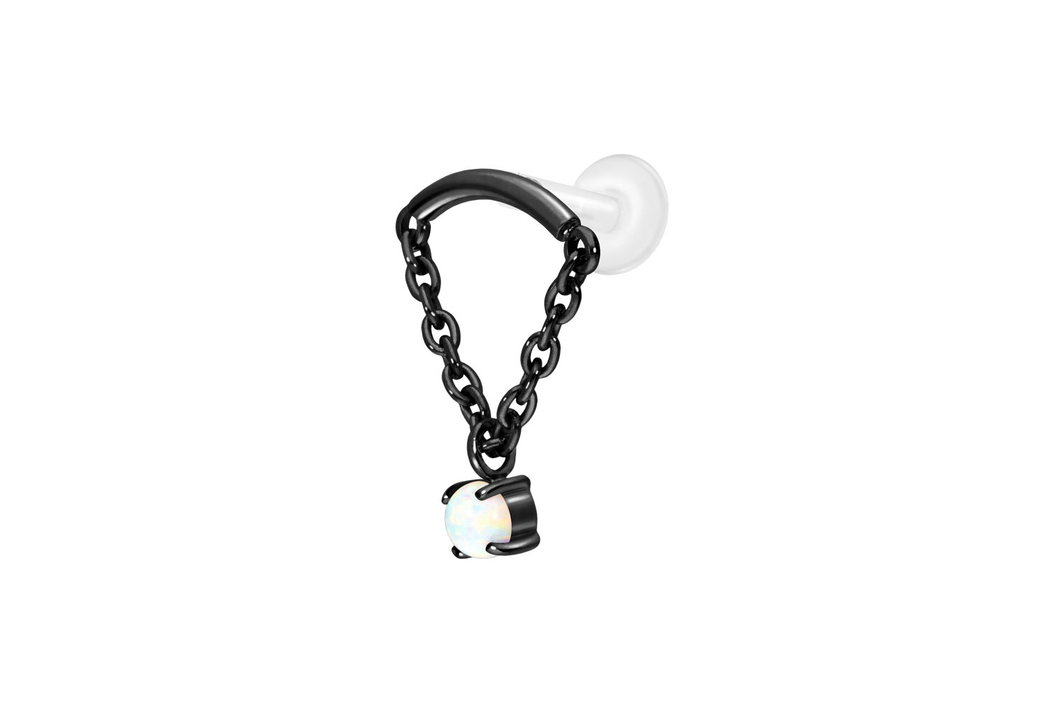PTFE Labret Piercing mit Innengewinde + Titan-Aufsatz BOGEN + KETTE + SYNTHETISCHER OPAL